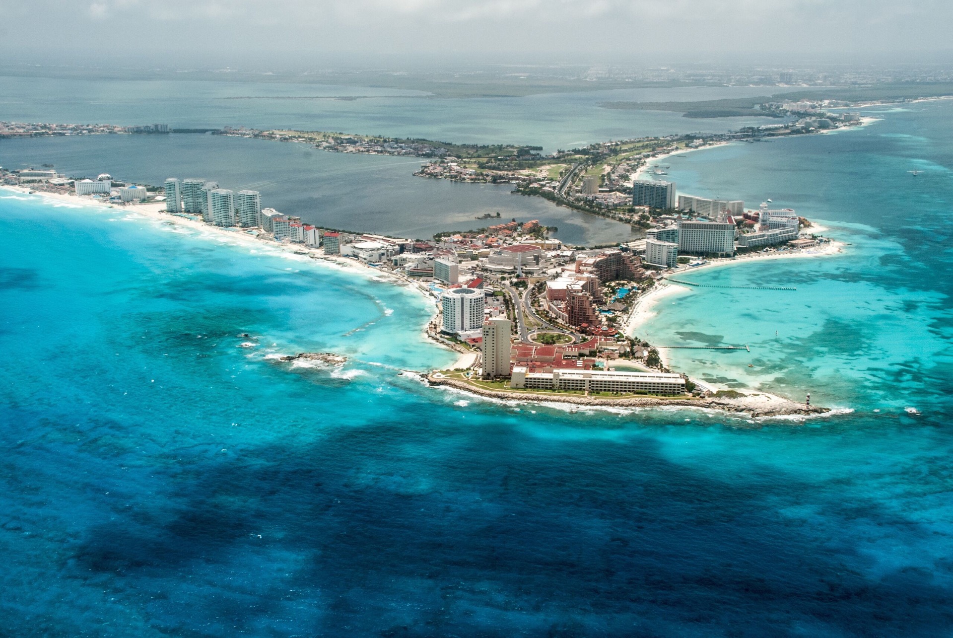 Aerial view of the Cancun hotel zone